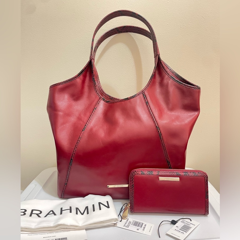 Brahmin Iona Tote Bag and Wallet Set in Cherry Lacquer